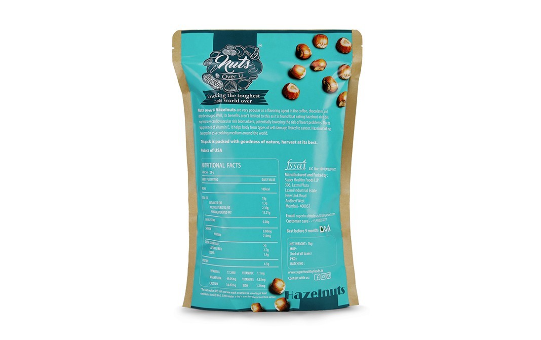 Nuts Over U Hazelnuts    Pack  1 kilogram
